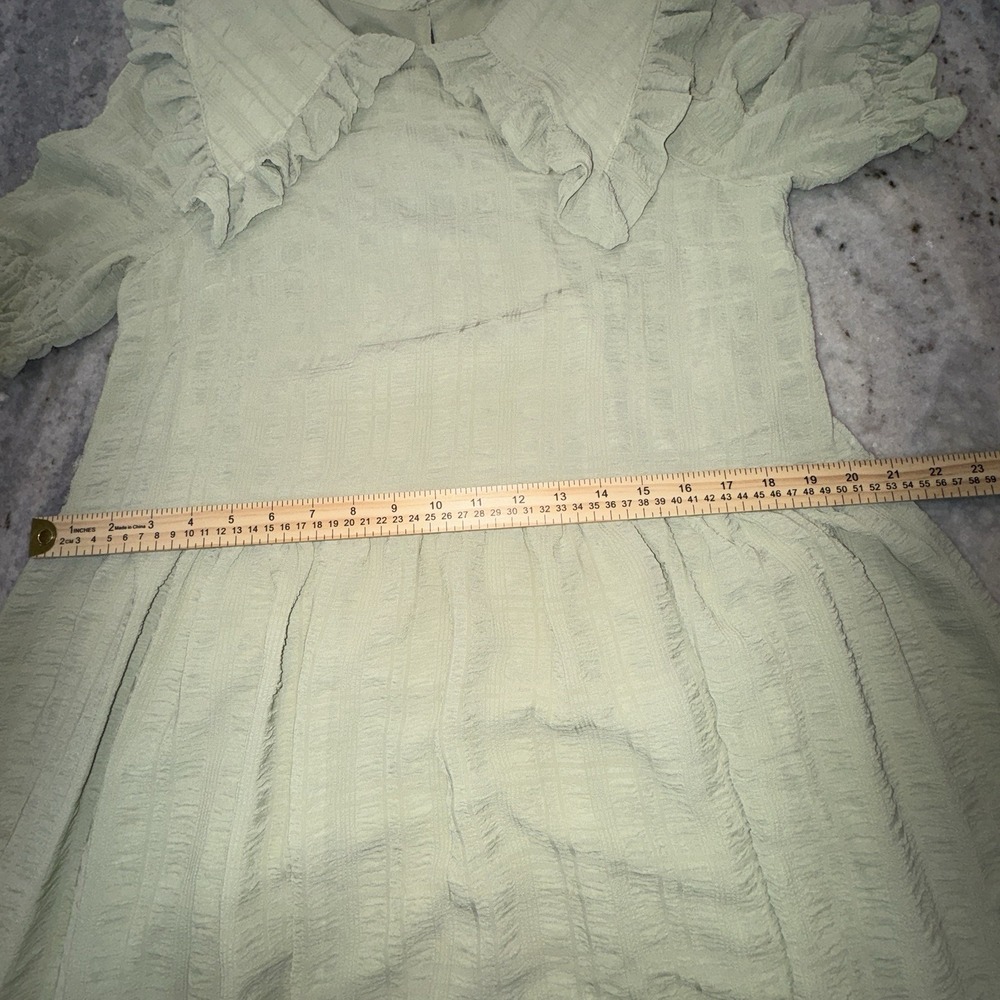 Monki Women's XL Mint Green Peasant Dress Maxi Collar Short Sleeve‎ Retro Farmer - Picture 8 of 10
